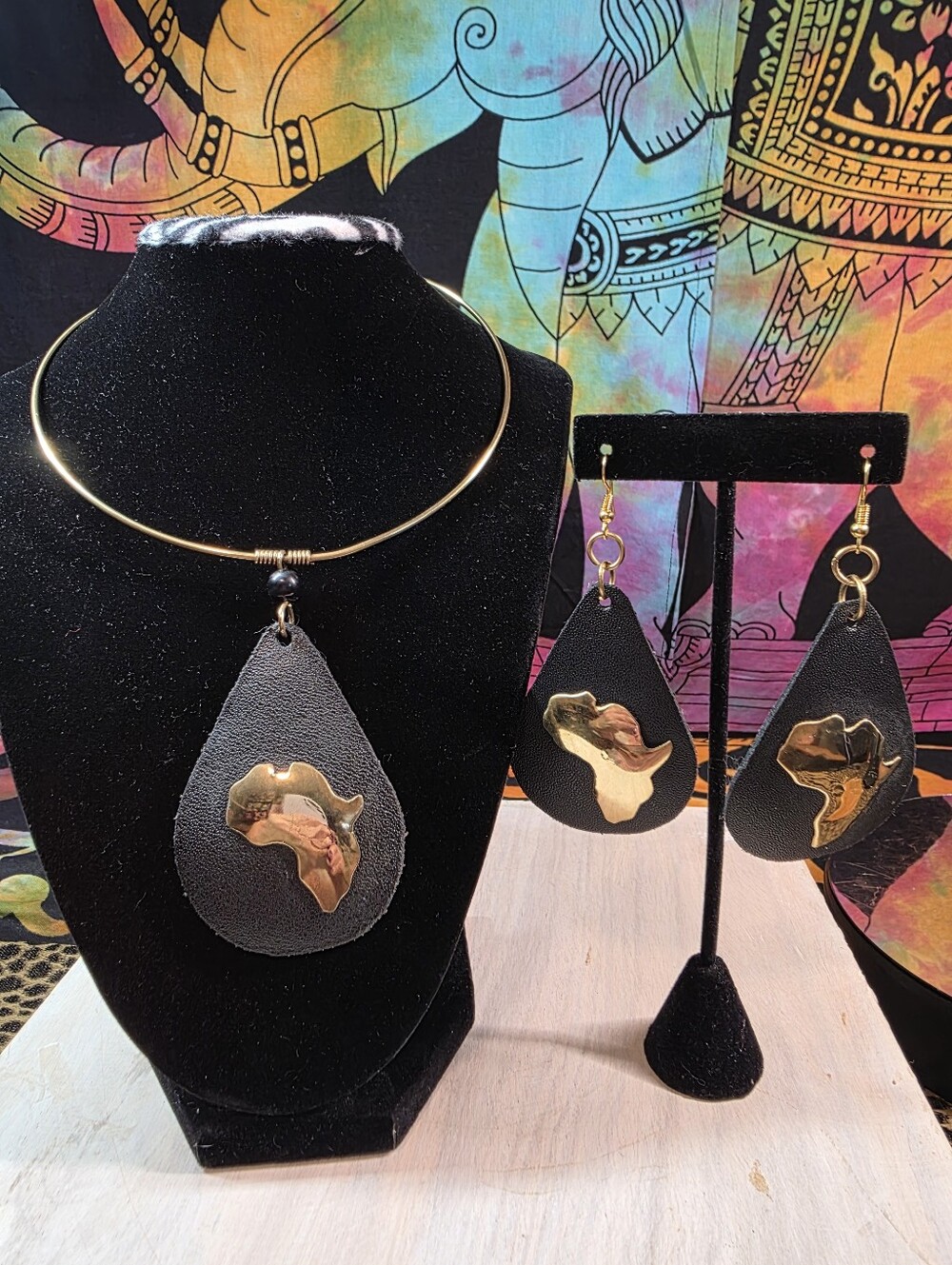 Africia Map In Leather & Brass Jewlery